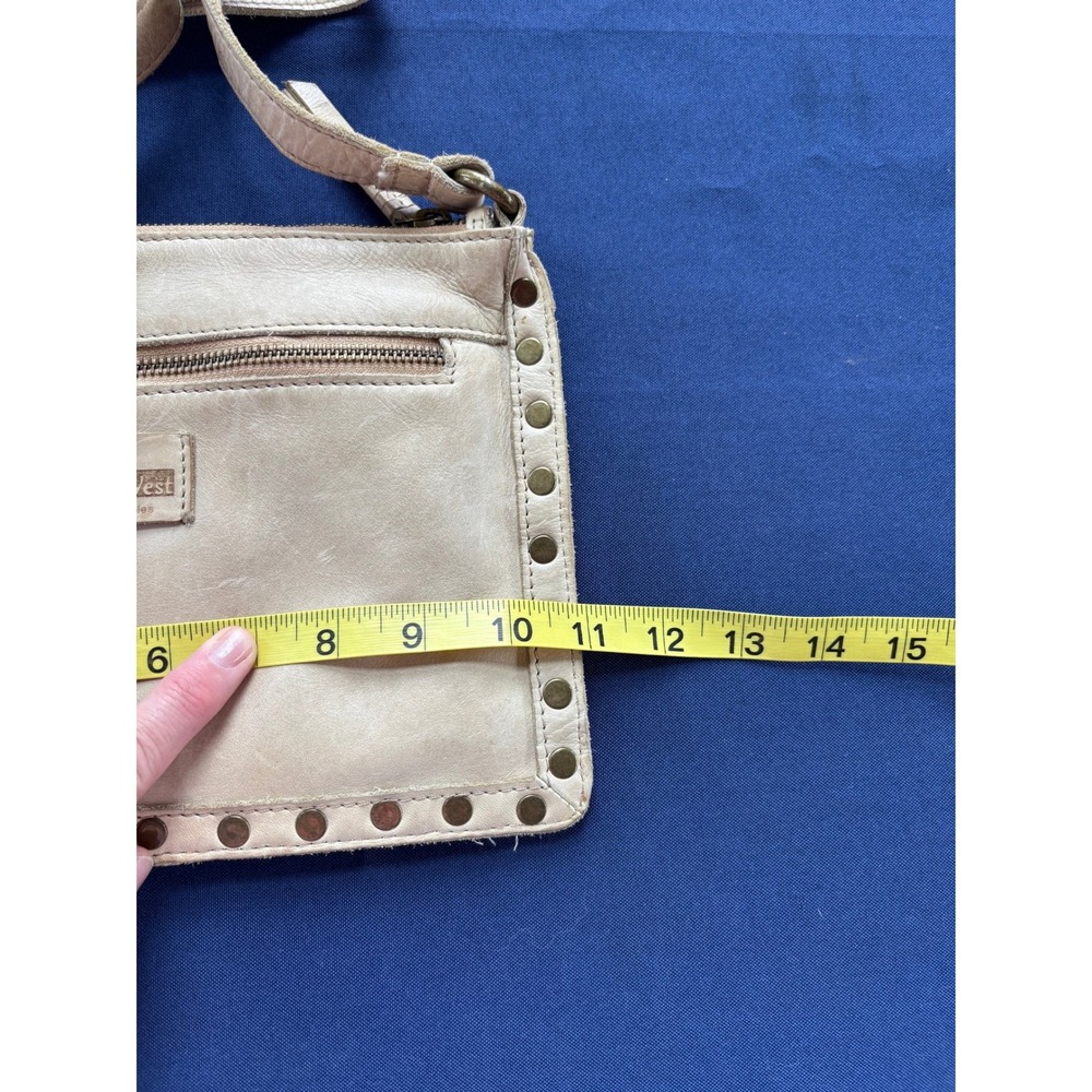 Wild West Los Angeles Cream Leather Studded Woven Crossbody Bag Cream Boho Bag - Picture 8 of 10